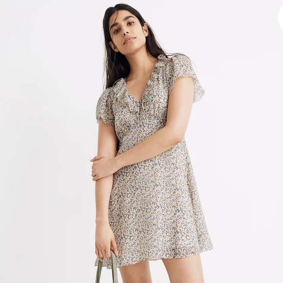 Madewell Dresses & Skirts - SOLD Madewell Silk Floral Ruffle Neck Mini Dress 0
